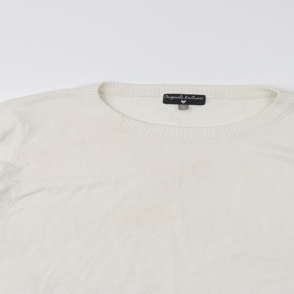 Originals Knitwear Womens White Crew Neck  Cotton Pullover Jumper Size L   - Lace Detail