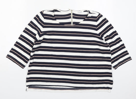 Marks and Spencer Womens Blue Striped Viscose Basic T-Shirt Size 18 Round Neck
