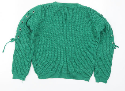 Primark Girls Green Round Neck  Acrylic Pullover Jumper Size 10-11 Years  Pullover