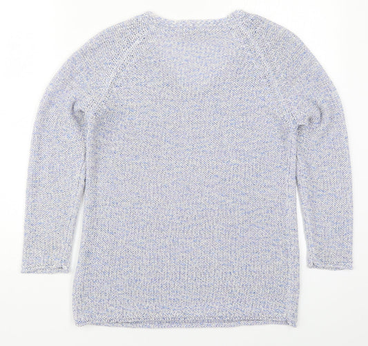 Roman Womens Blue V-Neck  Acrylic Pullover Jumper Size 10