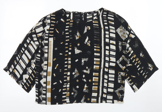 NEXT Womens Black Geometric Polyester Cropped Blouse Size 14 Round Neck