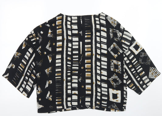 NEXT Womens Black Geometric Polyester Cropped Blouse Size 14 Round Neck