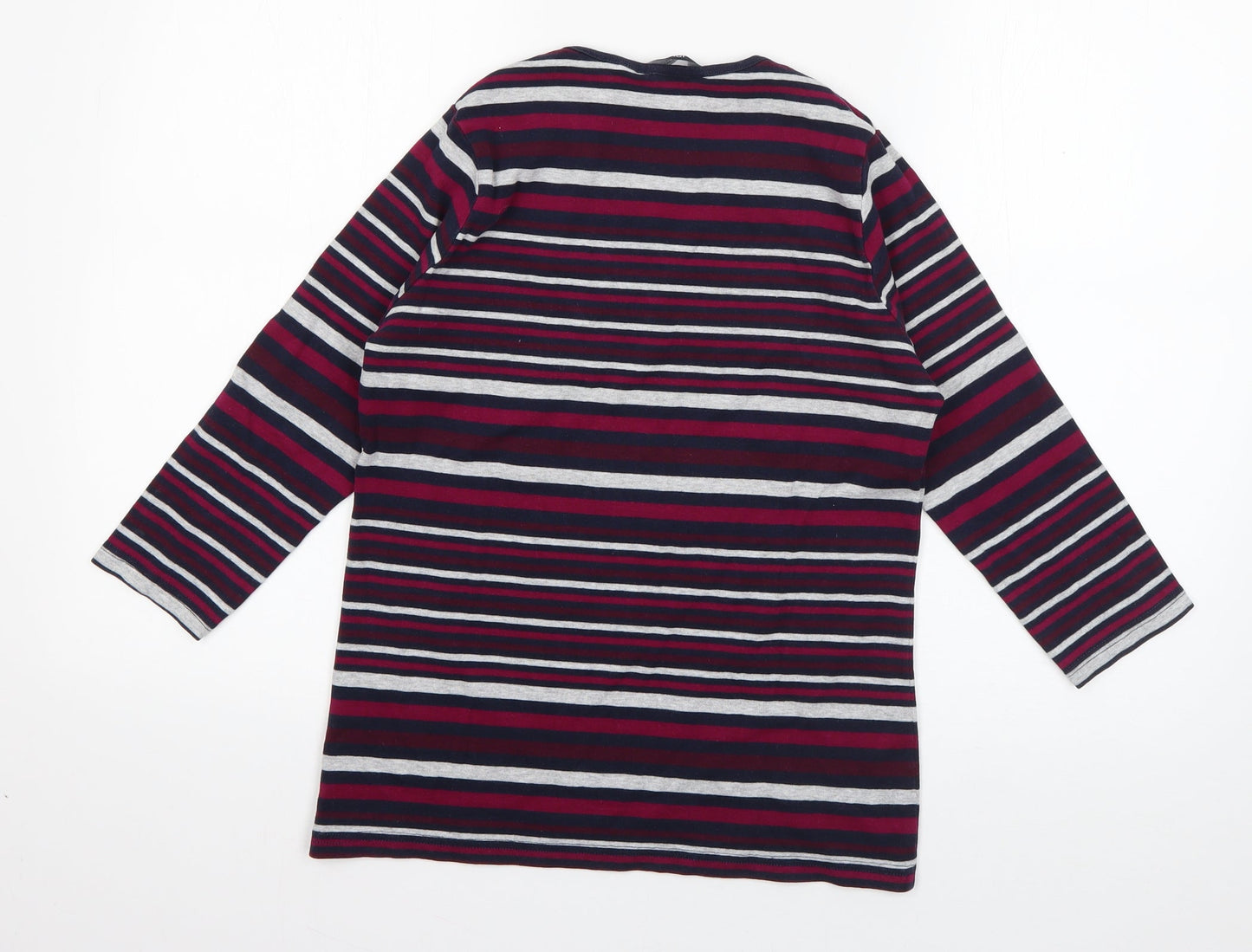 Isle Womens Pink Striped Cotton Basic T-Shirt Size 10 V-Neck