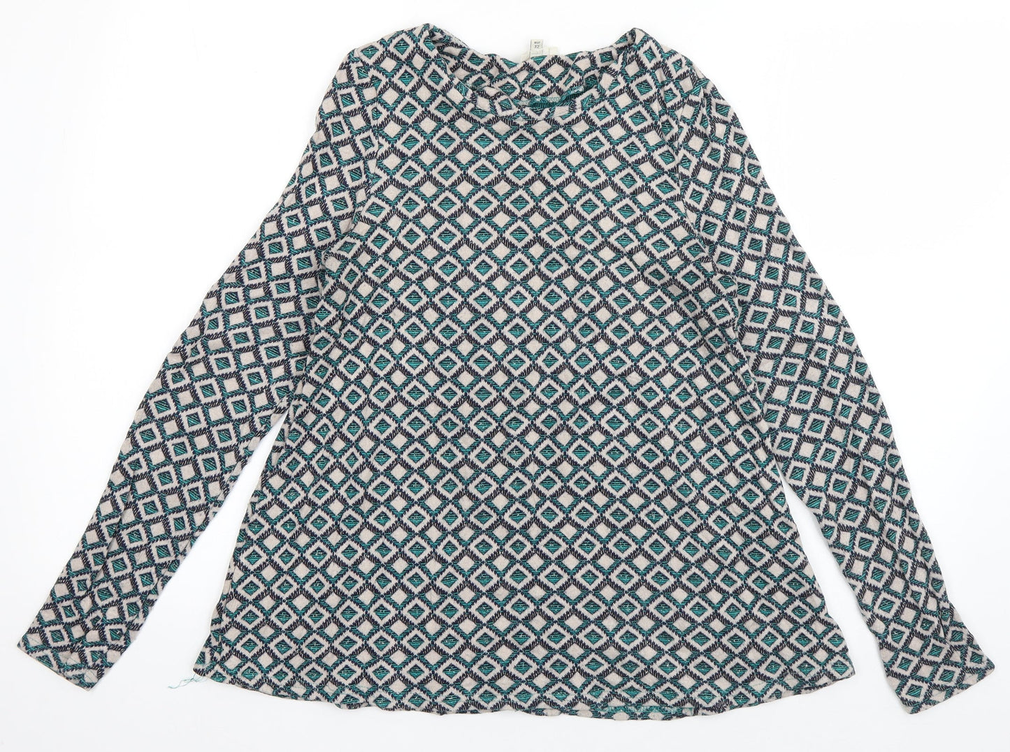 River Island Womens Blue Geometric Viscose Basic T-Shirt Size 6 Round Neck