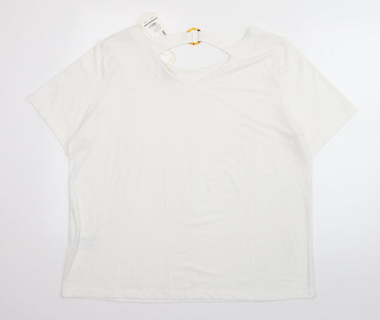 TOM TAILOR Womens White  Polyester Basic T-Shirt Size 3XL Scoop Neck