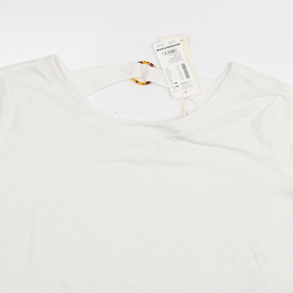 TOM TAILOR Womens White  Polyester Basic T-Shirt Size 3XL Scoop Neck