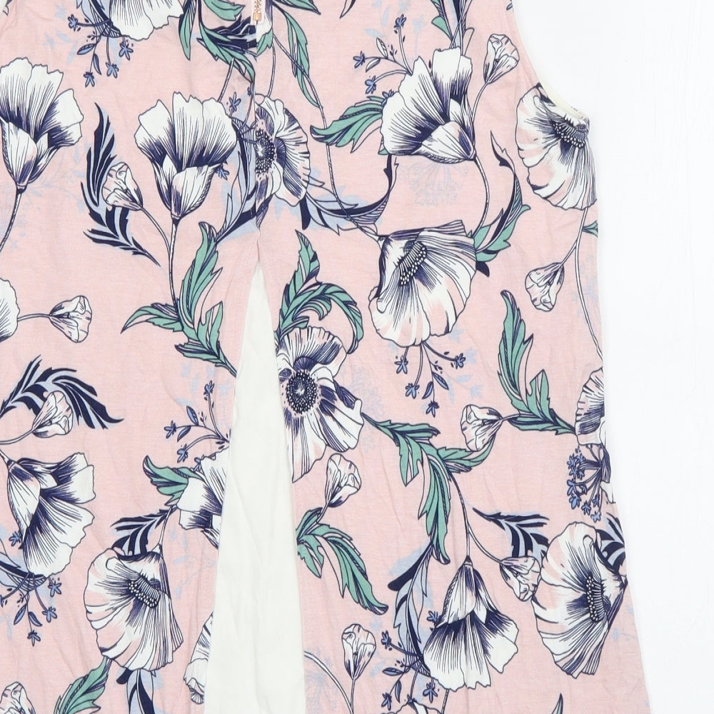 Per Una Womens Pink Floral Viscose Basic Tank Size 12 Boat Neck
