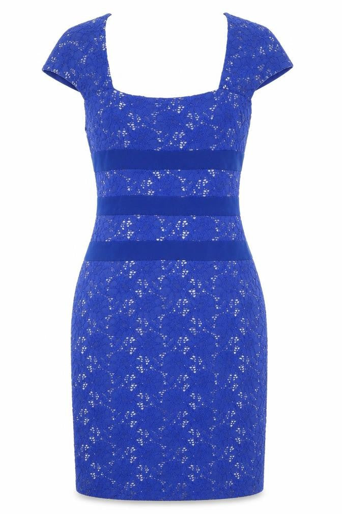 Gina Bacconi Womens Blue Floral Cotton Sheath  Size 10  Square Neck Button