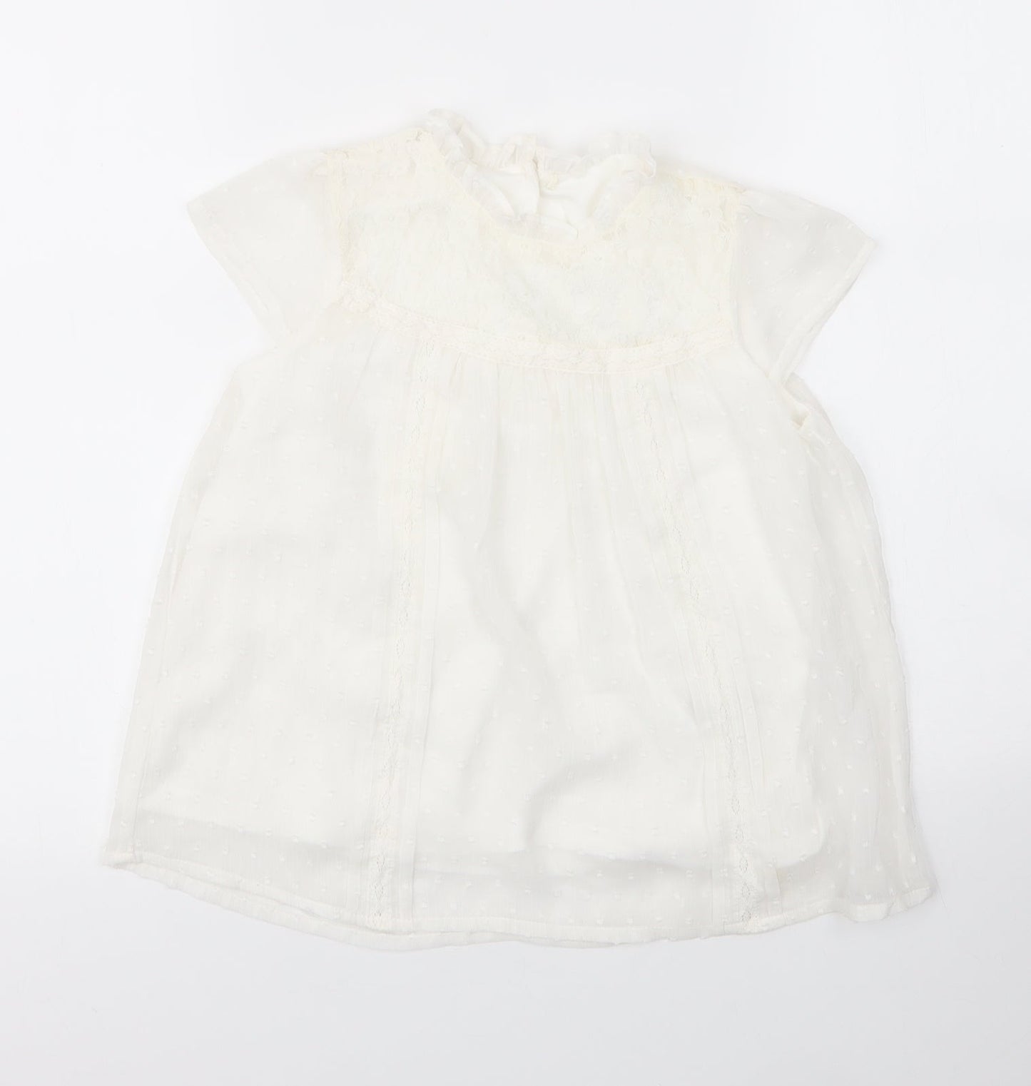 George Girls White  Nylon Basic Blouse Size 7 Years Round Neck Button