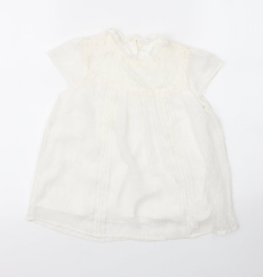 George Girls White  Nylon Basic Blouse Size 7 Years Round Neck Button