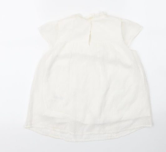 George Girls White  Nylon Basic Blouse Size 7 Years Round Neck Button