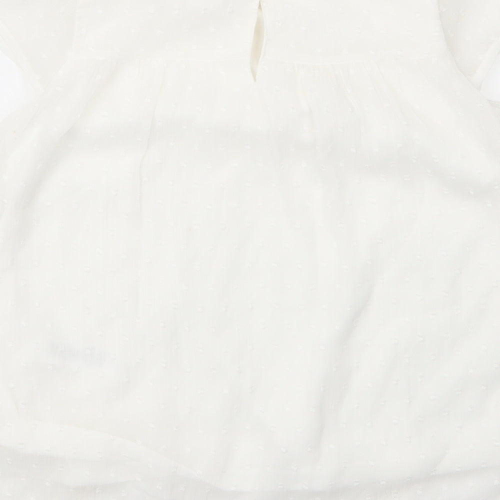 George Girls White  Nylon Basic Blouse Size 7 Years Round Neck Button