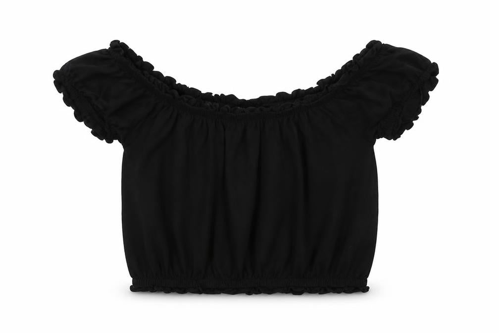Miss Evie Girls Black Floral Cotton Basic T-Shirt Size 9-10 Years Off the Shoulder Pullover