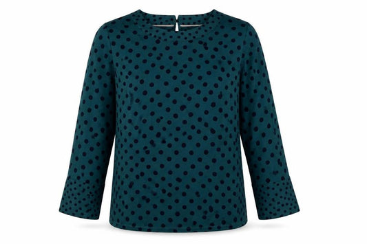 Preworn Womens Green Polka Dot Viscose Pullover Sweatshirt Size 14  Button