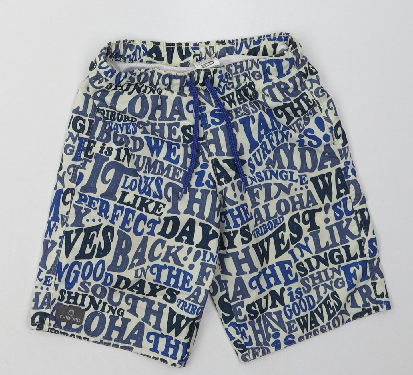 DECATHLON Boys Blue Geometric Polyester Sweat Shorts Size 8 Years  Regular Tie