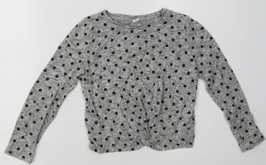 sainsburys Girls Grey Polka Dot Viscose Basic Casual Size 8 Years Crew Neck Pullover