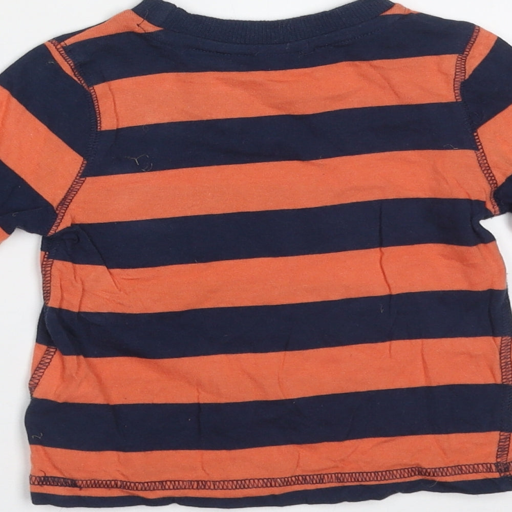 F&F Baby Blue Striped Cotton Basic T-Shirt Size 6-9 Months Round Neck