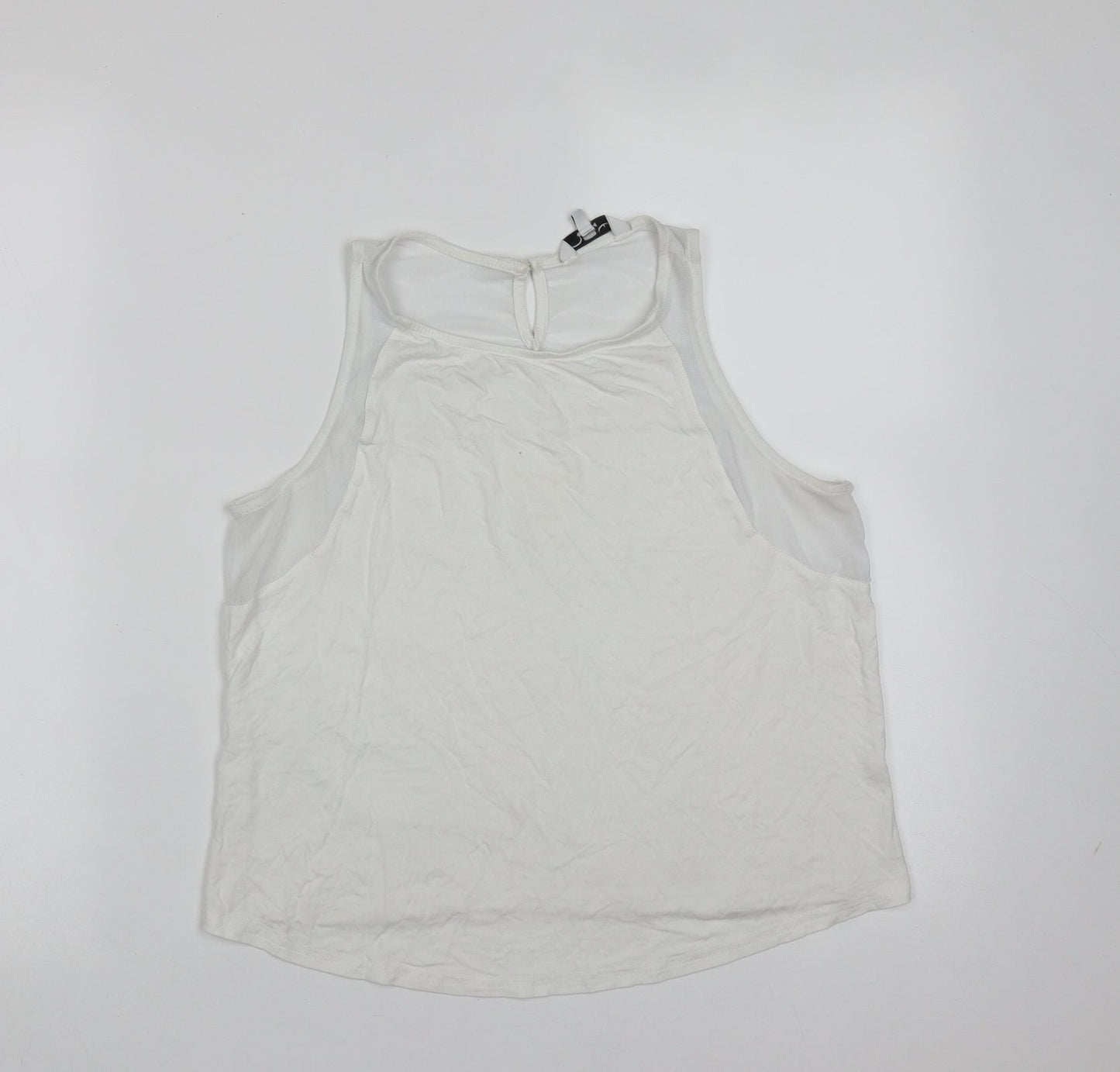 New Look Womens White  Viscose Basic Tank Size 14 Round Neck - mesh detail