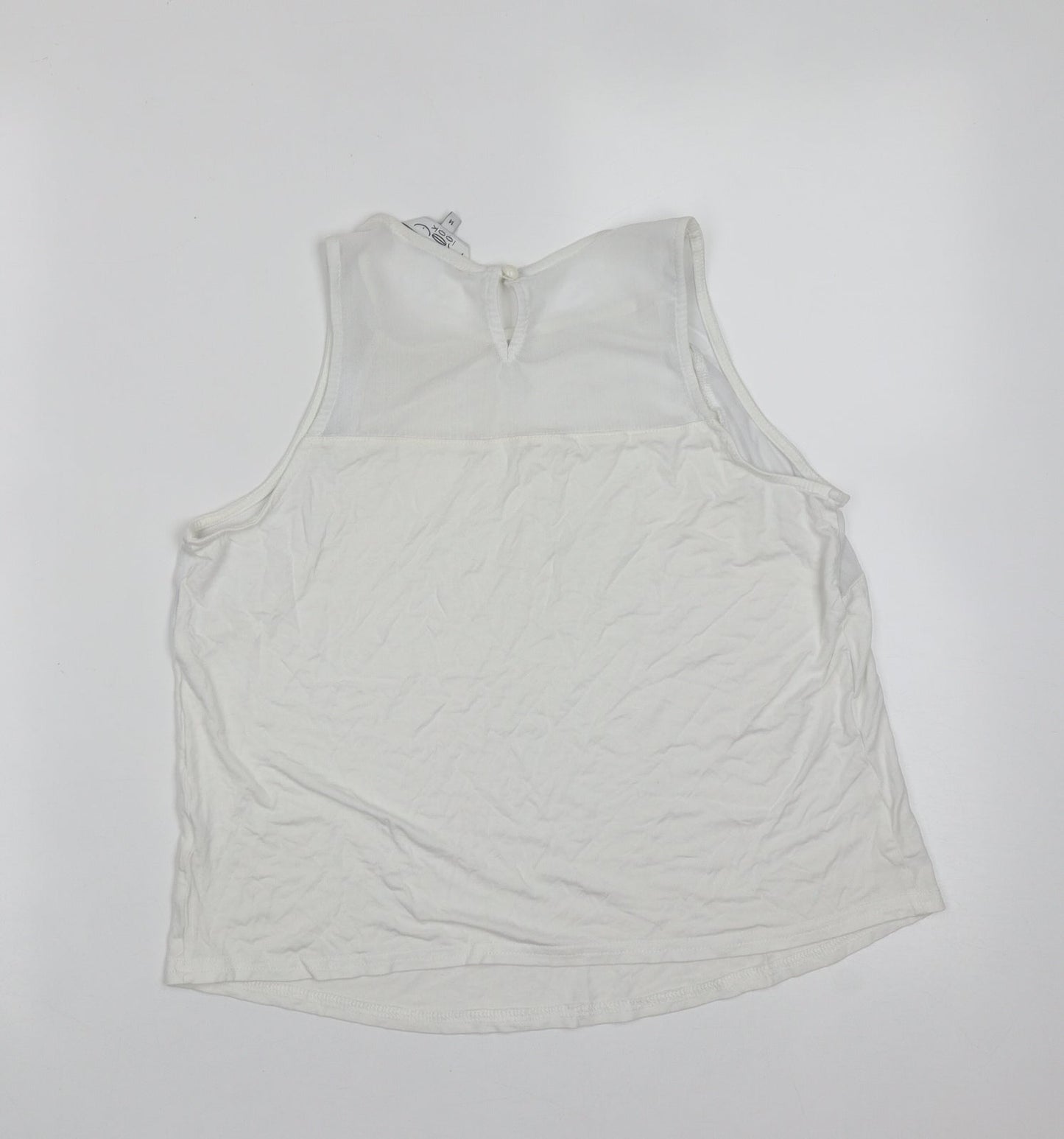 New Look Womens White  Viscose Basic Tank Size 14 Round Neck - mesh detail