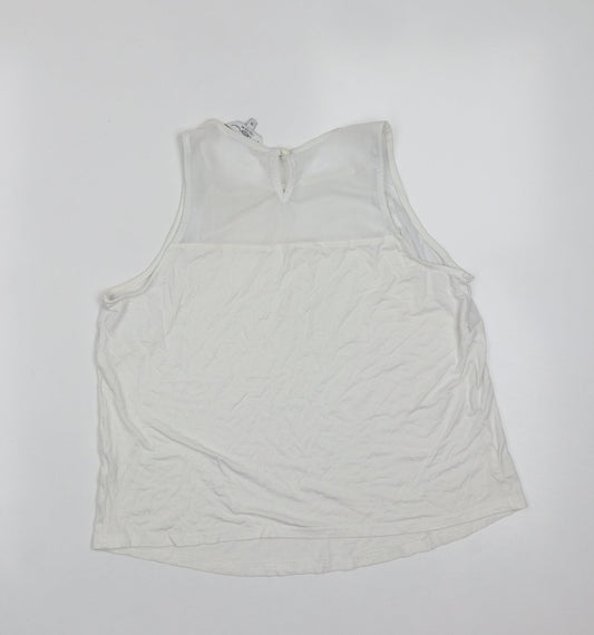 New Look Womens White  Viscose Basic Tank Size 14 Round Neck - mesh detail