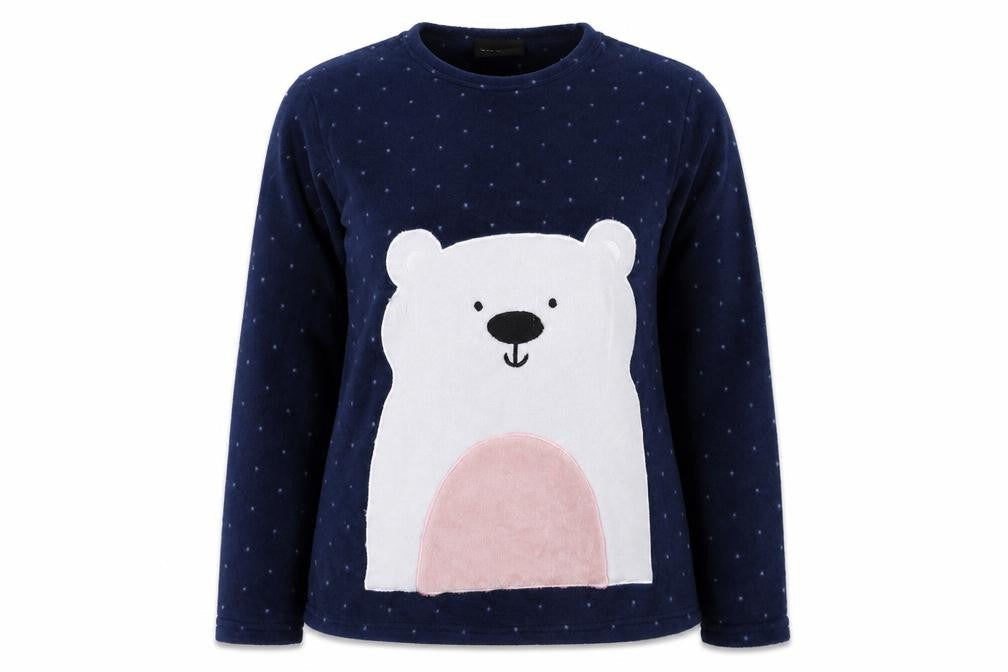 tramas Womens Blue Solid Polyester Top Pyjama Top Size S   - Polar bear