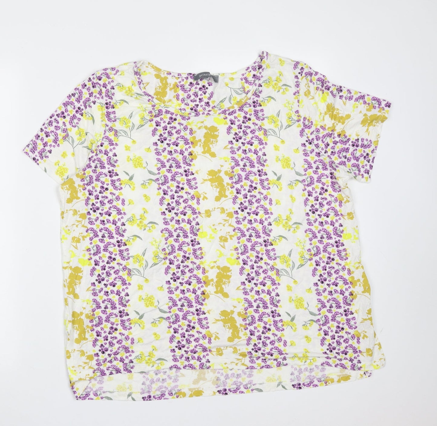Principles Womens Ivory Floral Viscose Basic Blouse Size 20 Round Neck