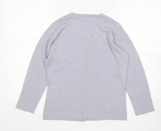 Classic Essentials Womens Grey Round Neck Floral Acrylic Cardigan Jumper Size 10