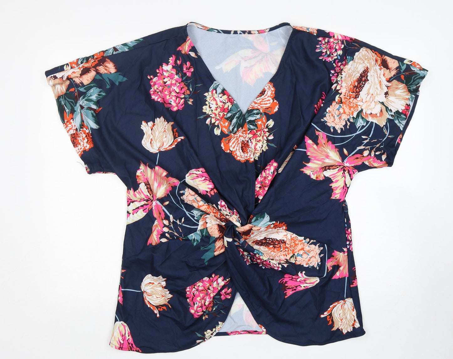 Preworn  Womens Multicoloured Floral Polyester Basic Blouse Size L V-Neck