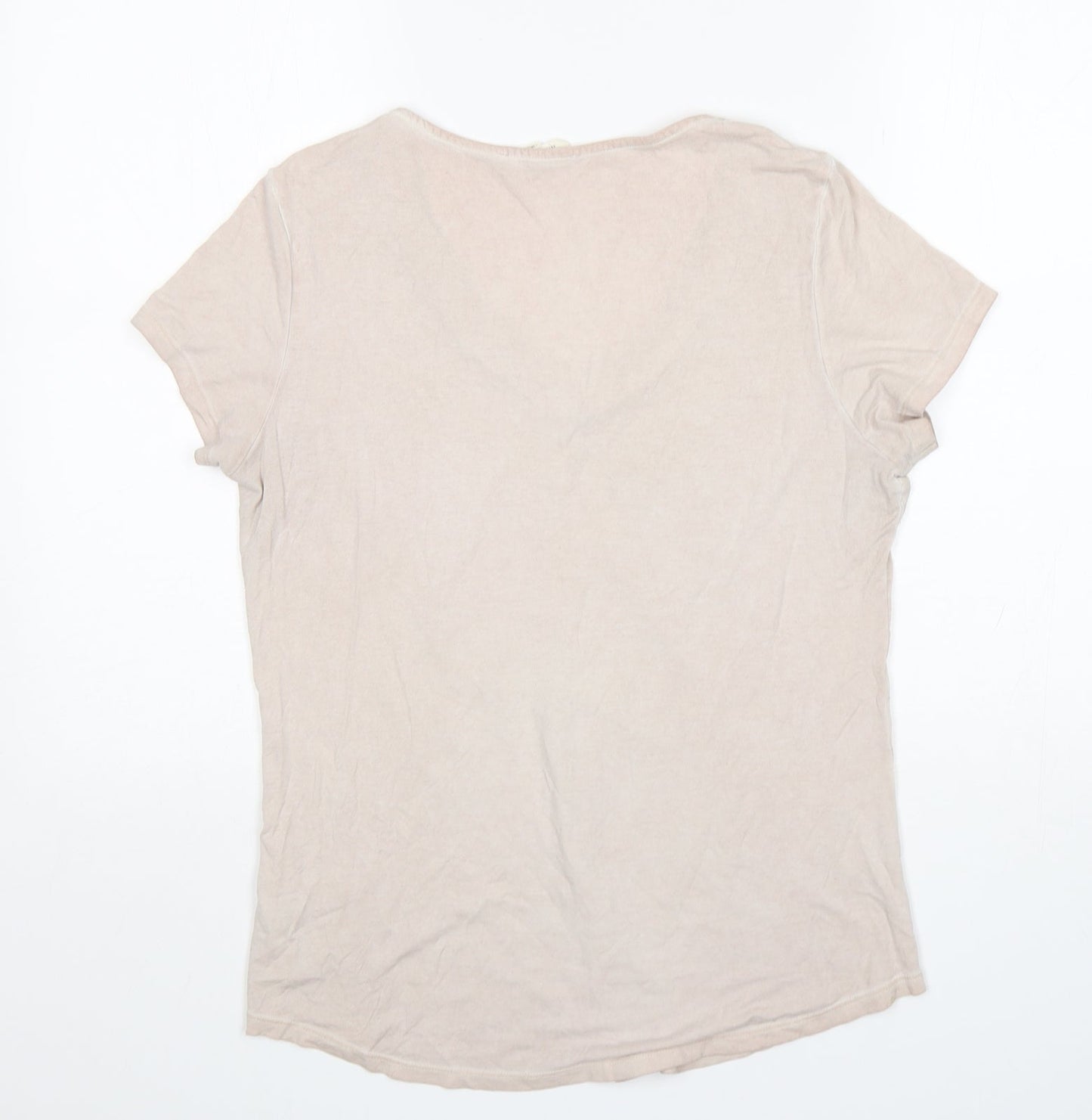 Nine Womens Beige  Cotton Basic T-Shirt Size 12 V-Neck