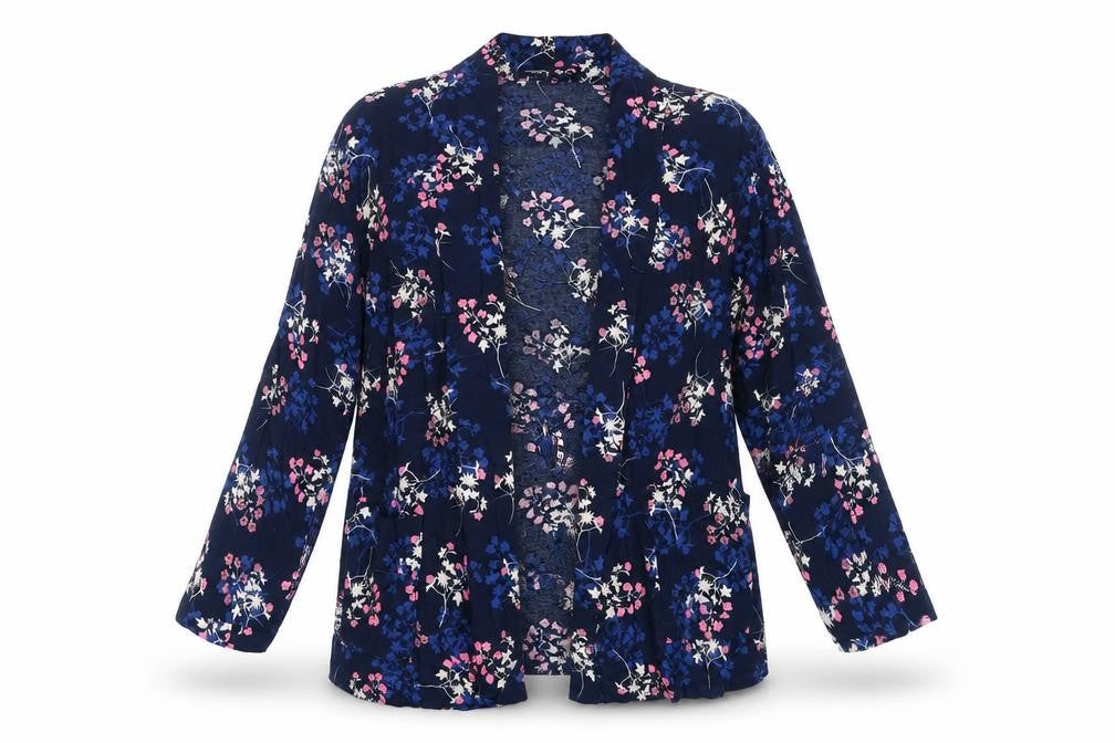 Select Womens Blue Round Neck Floral Viscose Cardigan Jumper Size 12