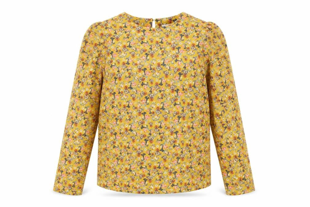 Warehouse Womens Yellow Floral Polyester Basic Blouse Size 6 Round Neck