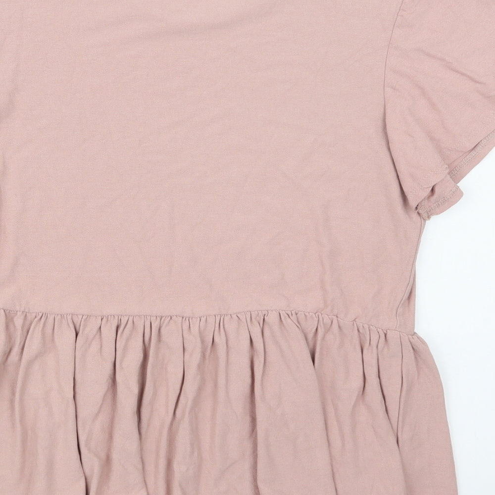 Newwq Look Womens Pink  Viscose Basic Blouse Size 10 Crew Neck