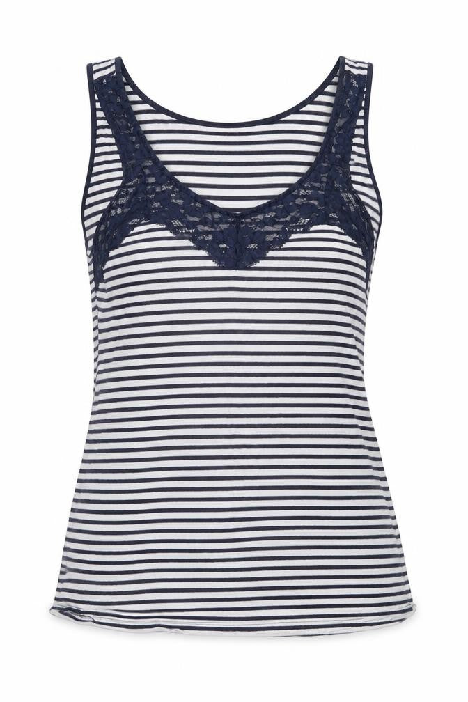 H&M Womens Blue Striped Cotton Top Pyjama Top Size M   - Lace Detail