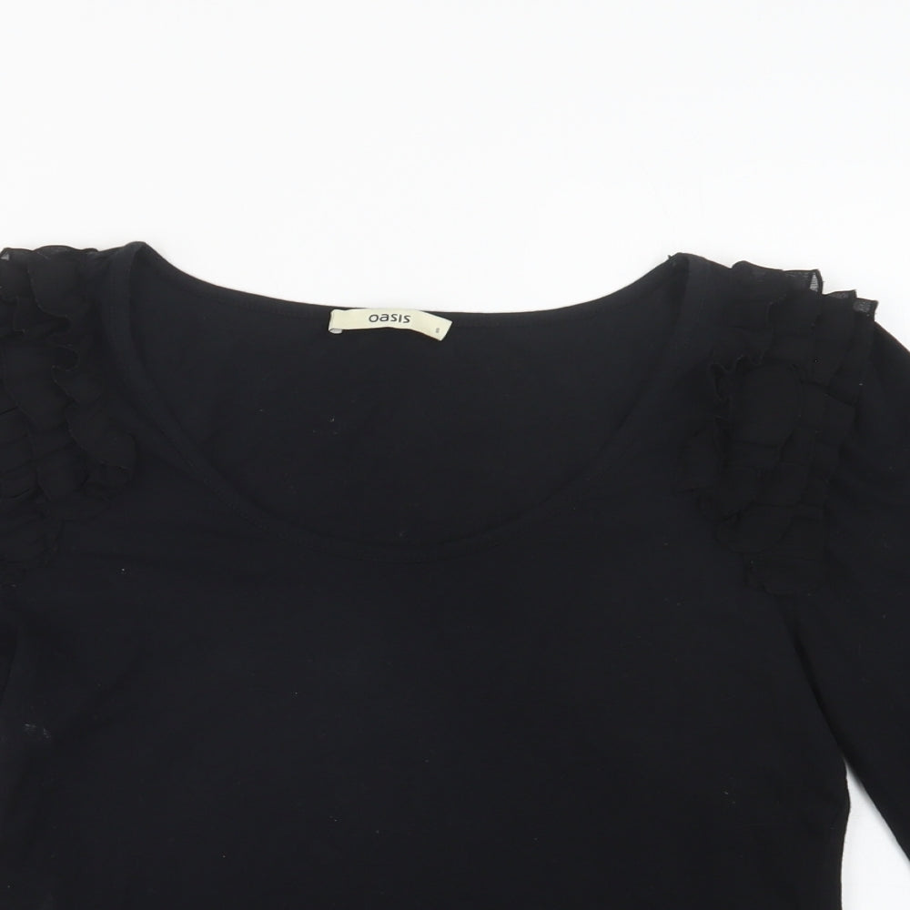 Oasis Womens Black  Cotton Basic Blouse Size S Scoop Neck