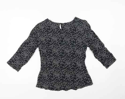 BHS Womens Black Floral Viscose Basic Blouse Size 10 Crew Neck
