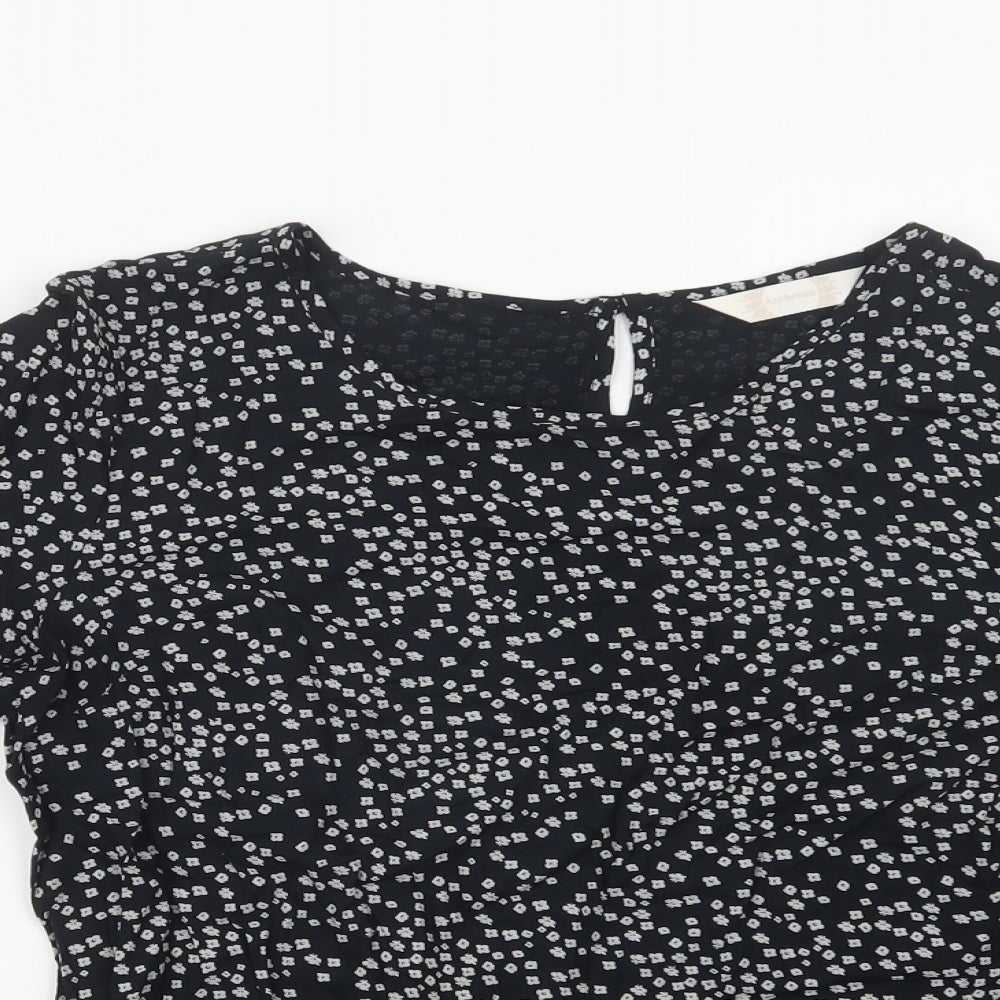 BHS Womens Black Floral Viscose Basic Blouse Size 10 Crew Neck