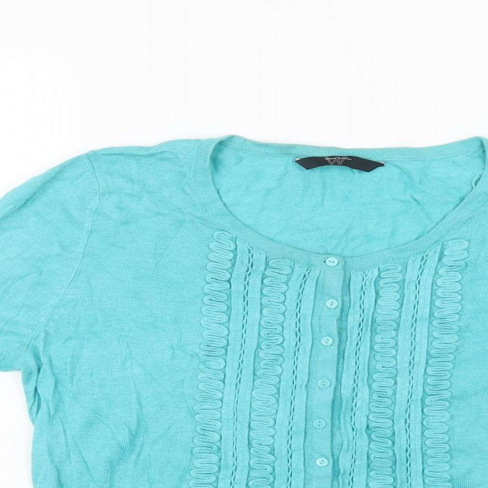 BHS Womens Blue Round Neck  Cotton Cardigan Jumper Size 14