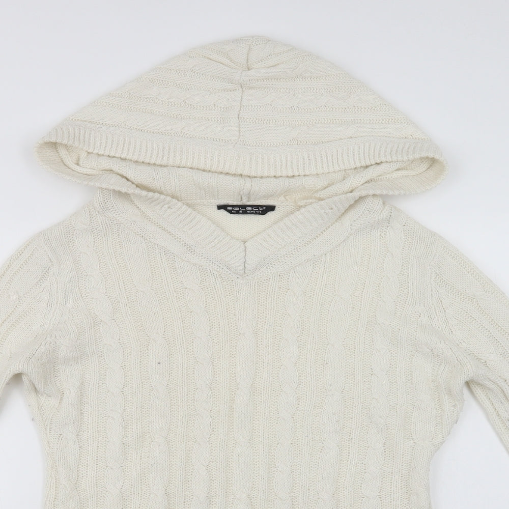 Select Womens Ivory V-Neck  Acrylic Pullover Jumper Size 16