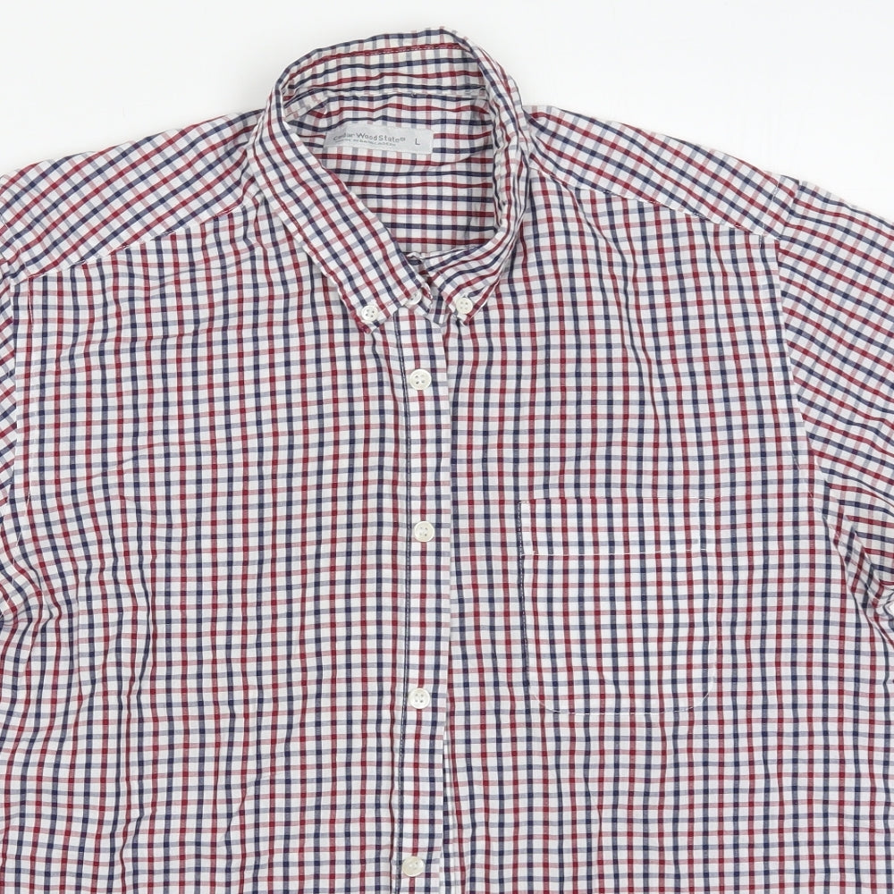 Cedar Wood State Mens Multicoloured Check Polyester  Button-Up Size L Collared Button