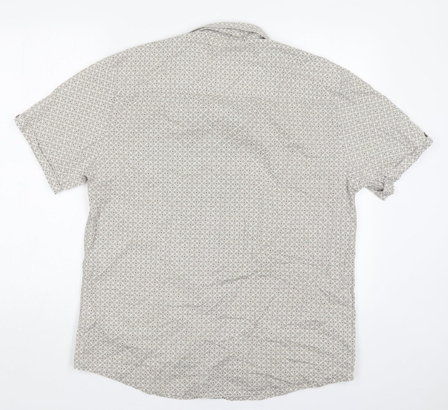 Matalan Mens Beige Geometric Cotton  Button-Up Size L Collared Button