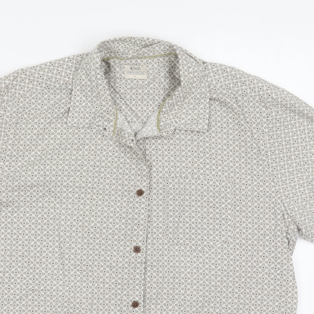 Matalan Mens Beige Geometric Cotton  Button-Up Size L Collared Button