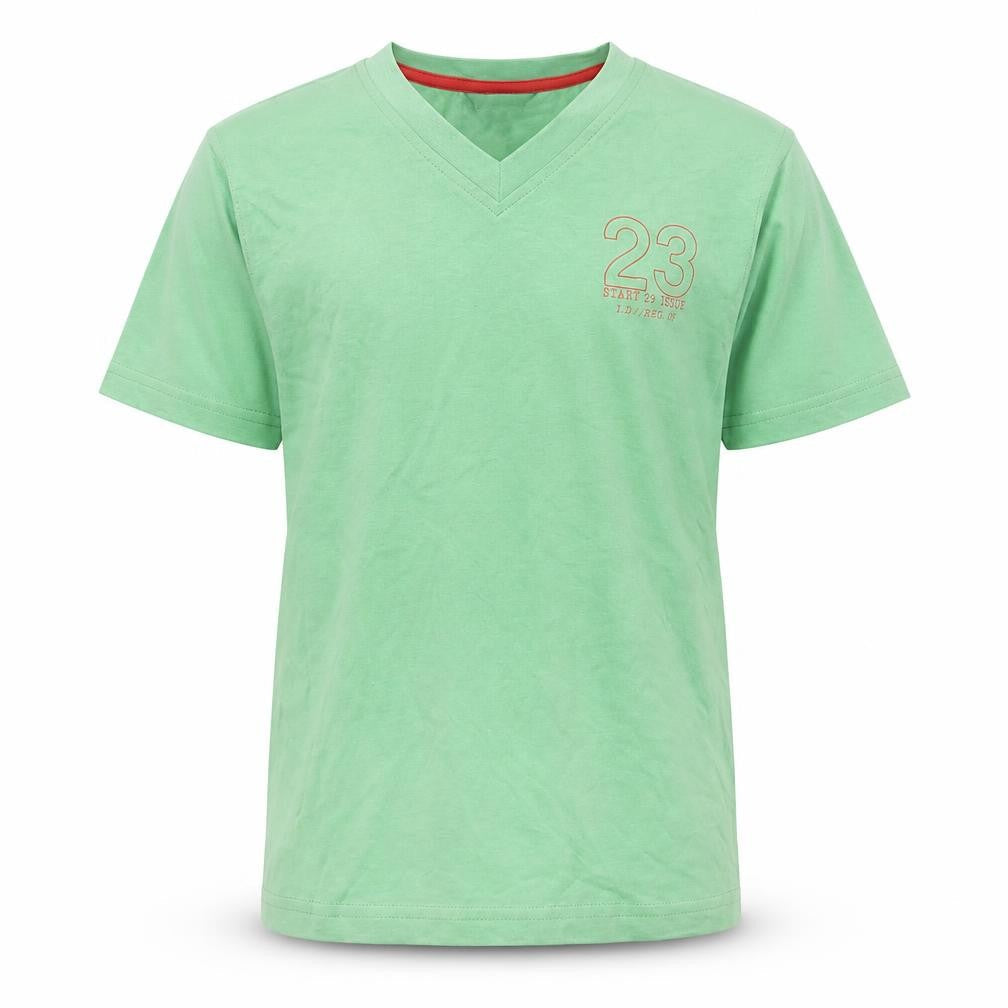 George Boys Green  Cotton Basic T-Shirt Size 6-7 Years V-Neck Pullover - 23