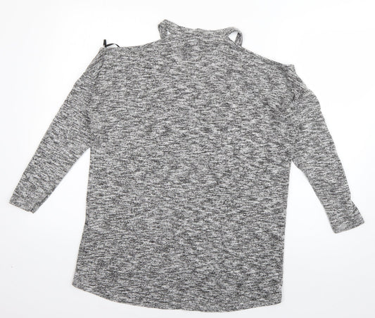 New Look Womens Grey  Polyester Basic T-Shirt Size S V-Neck - cut out shoulders