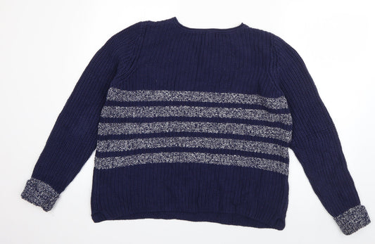 Papaya Womens Blue Round Neck Striped Cotton Pullover Jumper Size 12