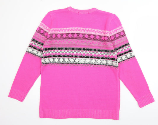 Pure & Natural Womens Pink Crew Neck Striped Acrylic Pullover Jumper Size S