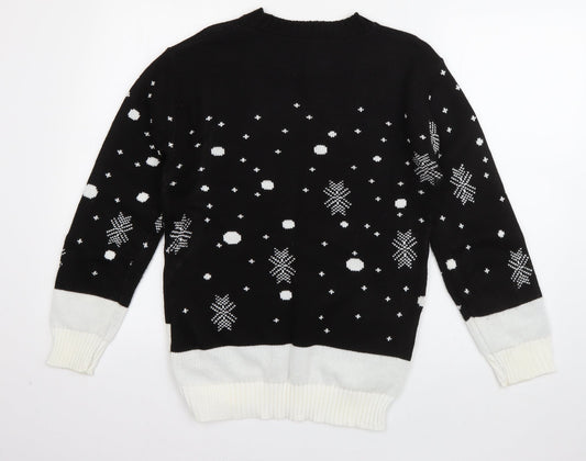 Alessandra Saroshi Mens Black Crew Neck  Acrylic Pullover Jumper Size M   - Rudolph