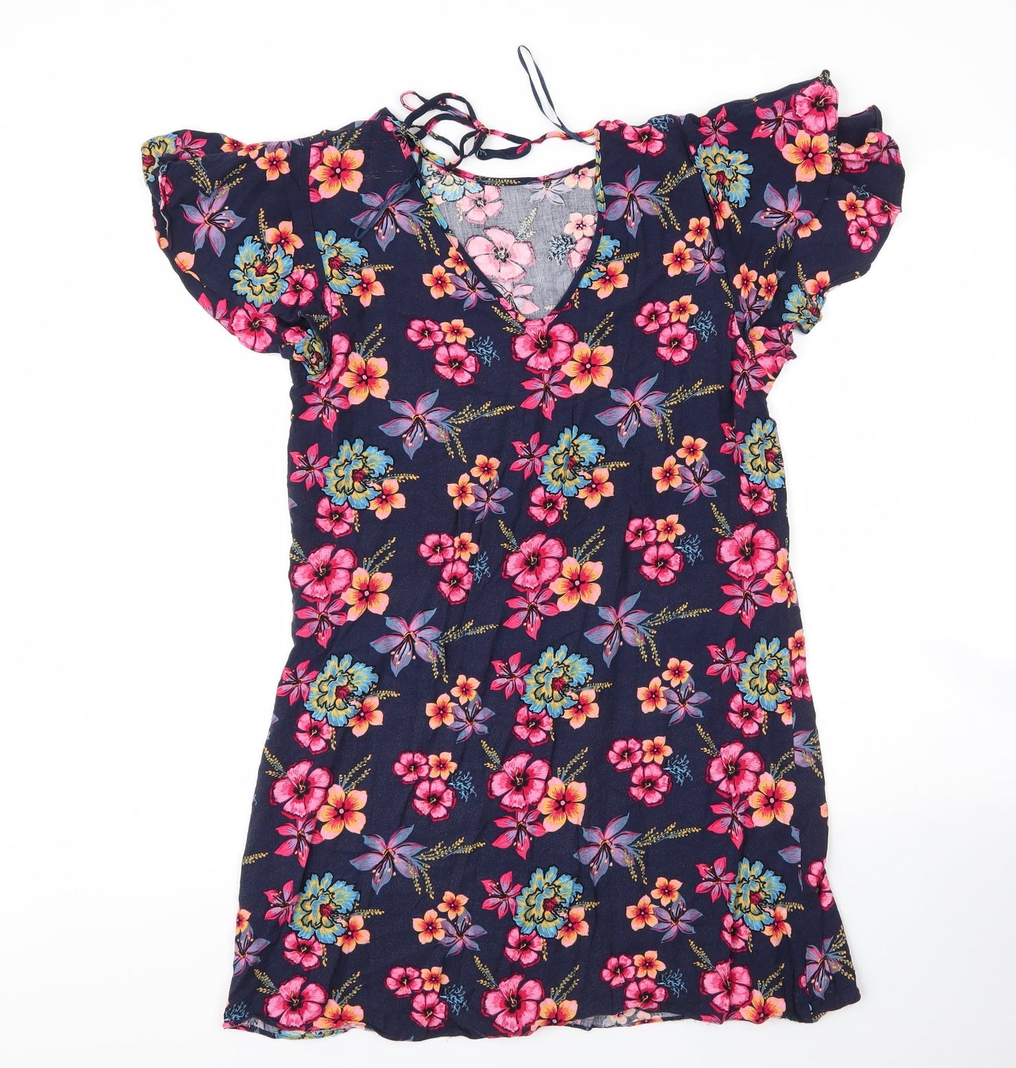 Papaya Womens Blue Floral Viscose Shift  Size 14  Round Neck