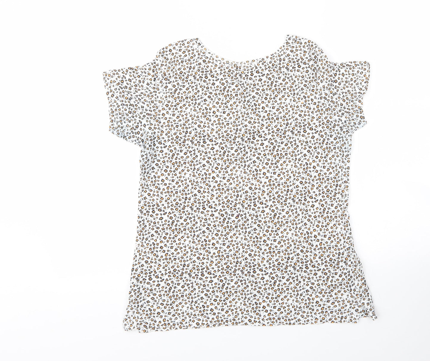 Springfield Womens White Floral Cotton Basic T-Shirt Size M Round Neck