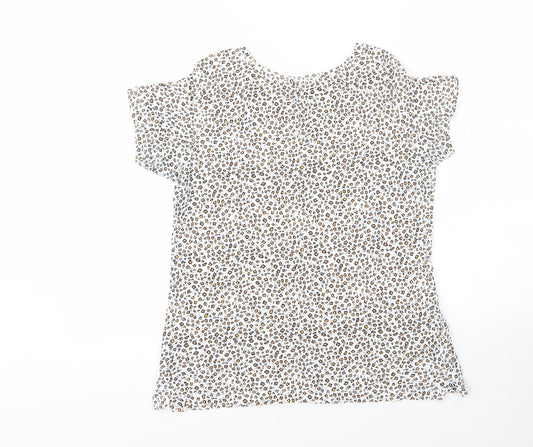 Springfield Womens White Floral Cotton Basic T-Shirt Size M Round Neck