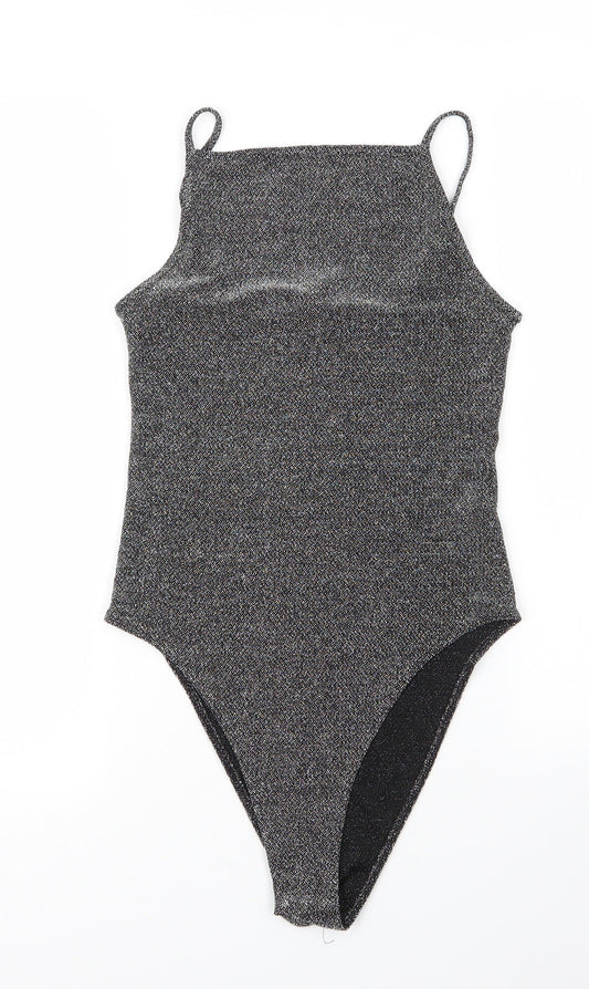 H&M Womens Silver  Nylon Bodysuit One-Piece Size S  Snap